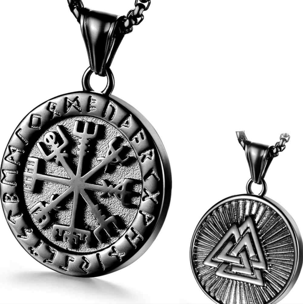 Viking Rune Pendant Necklace - Black